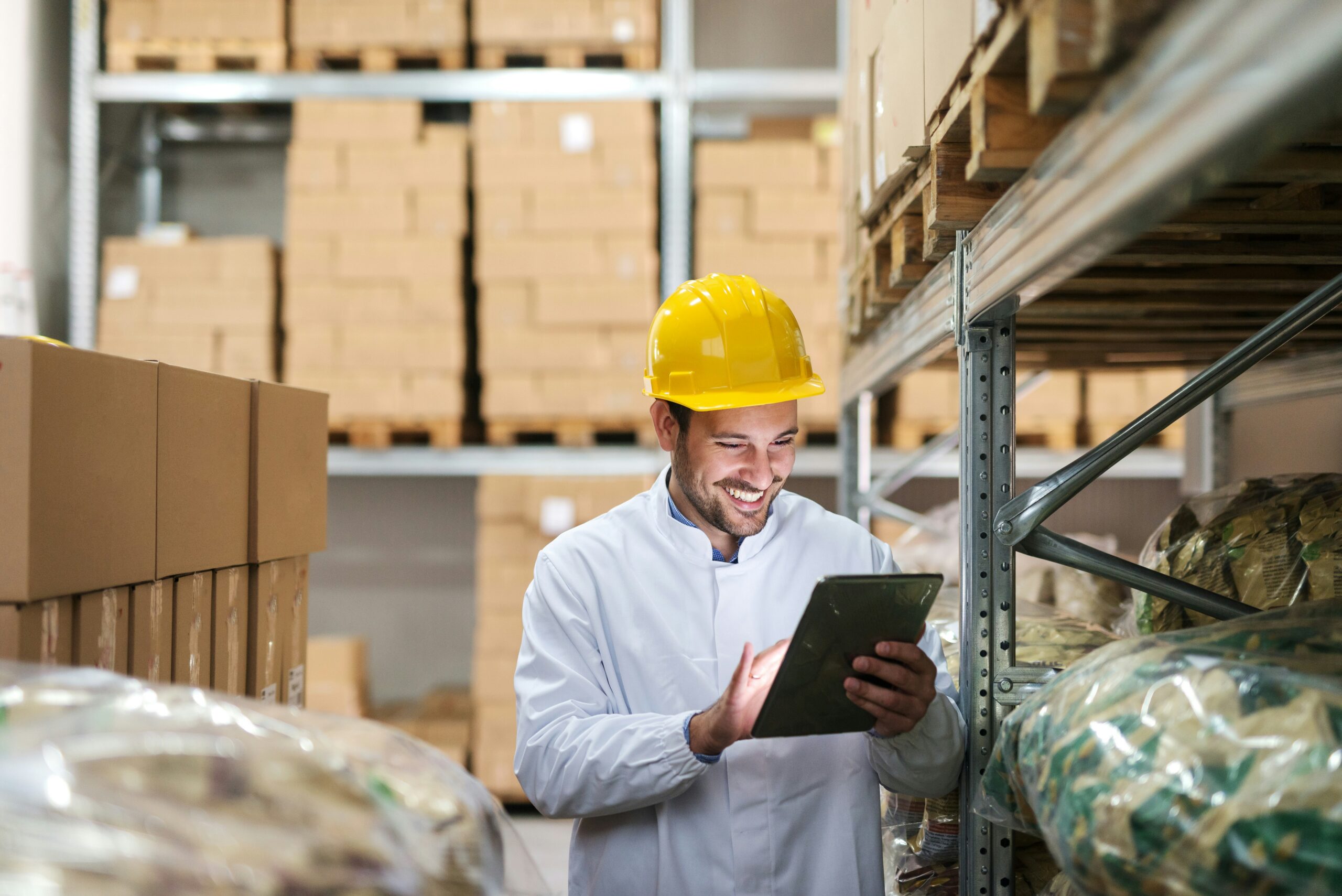 A man in a commercial storage unit exploring inventory